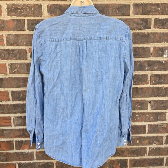 J. McLaughlin Blue Birdie Linen Blend Shirt Button Down Chambray Top Sz Small - Picture 2 of 5